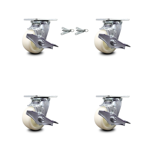Service Caster 4 Inch Nylon Caster Set with Roller Bearing 4 Brake 2 Swivel Lock SCC-30CS420-NYR-TLB-BSL-2-TLB-2 - main